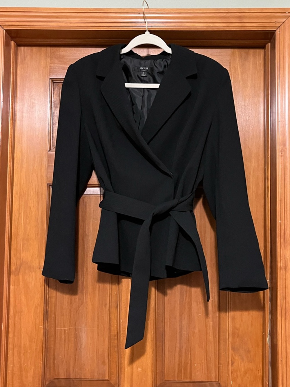 Sicari Textured Black Wrap-Belt Blazer Jacket